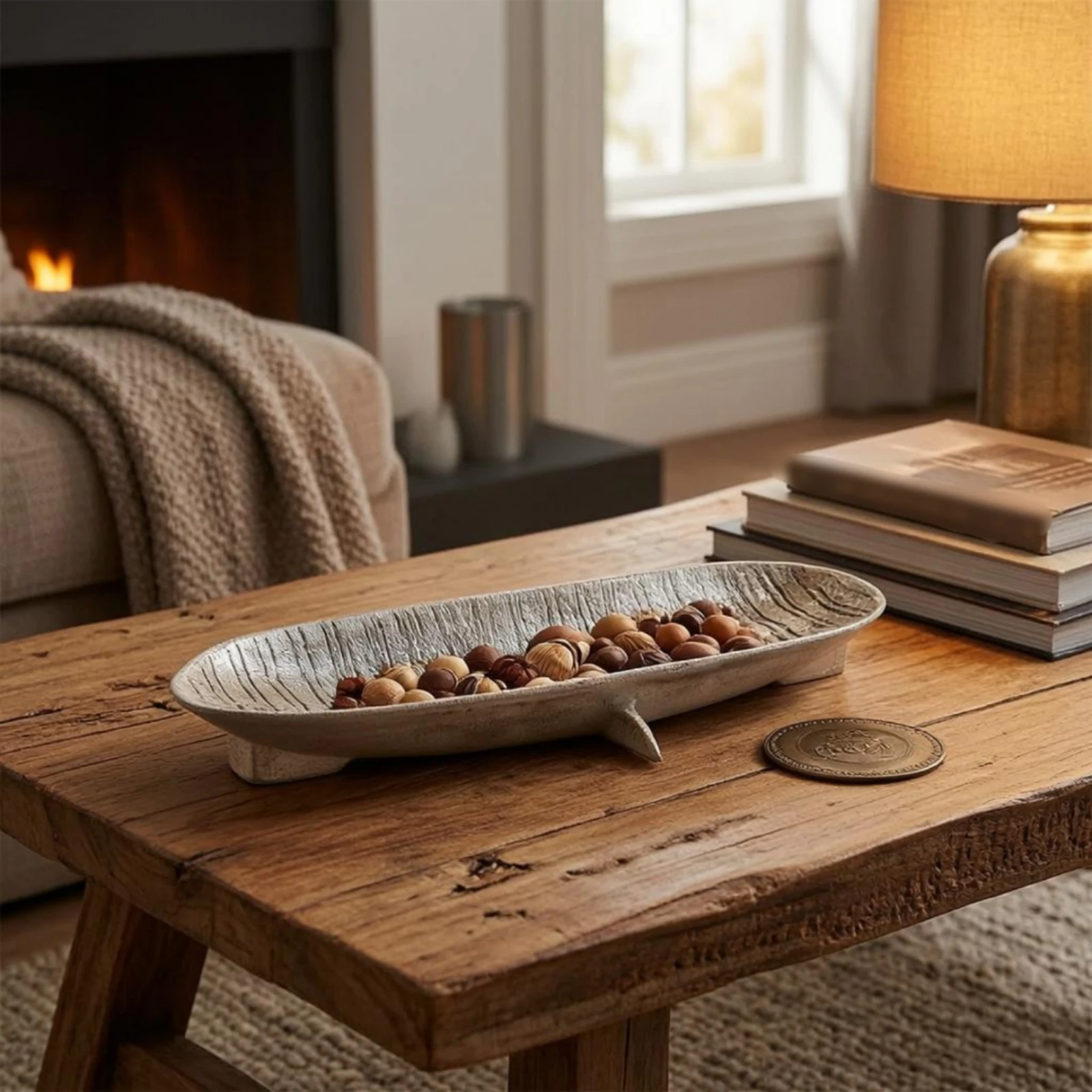 

Aluminum Decorative Tray Distressed Finish Hammered Tray House Accent Raised Edge Open Top for Tabletop