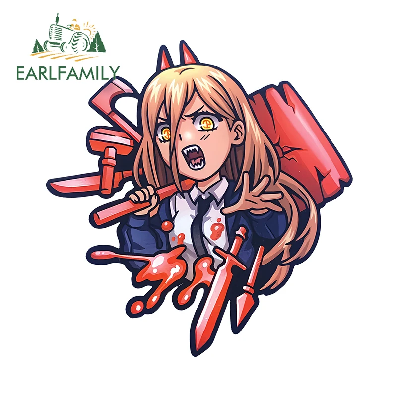 EARLFAMILY 13cm X 12.6cm Power Makima Saw Fanart Car Accessories Swords Anime Chain Hammer Car Stickers Artistic Creative Decals
