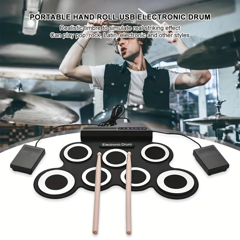 

[Folding Adult Beginner Electronic Drum] Portable Electronic Drum Folding AdultChildren's Beginners,No Battery, No Speaker
