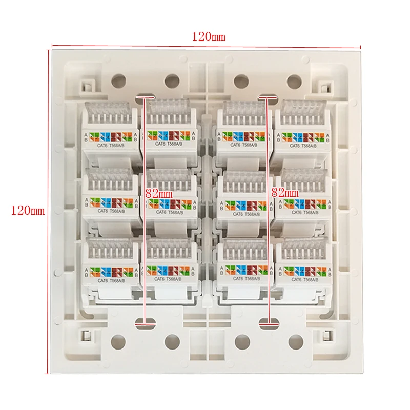 120x120mm RJ45 LAN Faceplate con 12 connettori Crimps Wire CAT5E CAT.6 RJ45 T568A/B presa Internet spina colore bianco