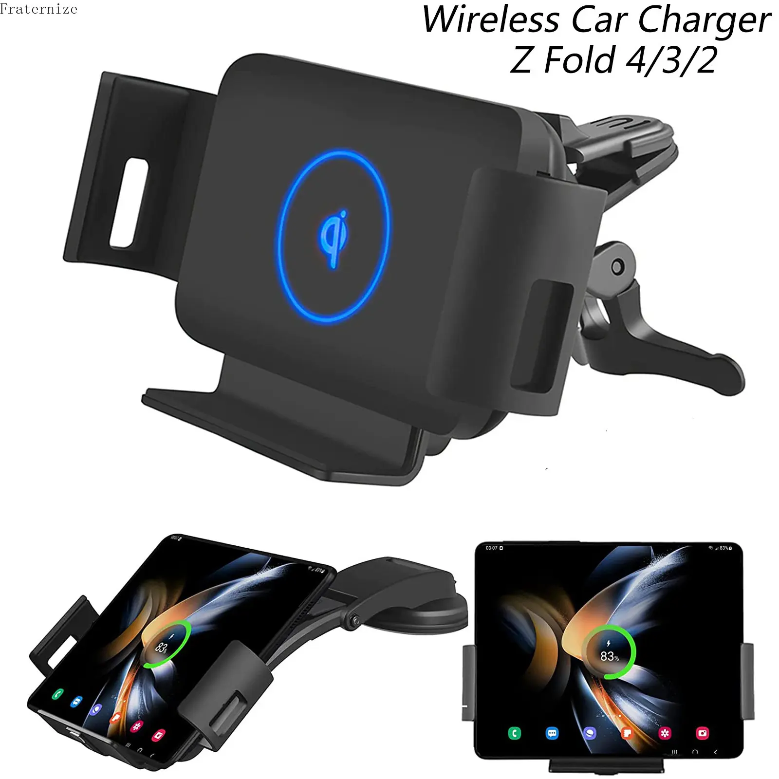 

15W Wireless Car Charger for Samsung Galaxy Z Fold 4 3 2 S23 Google iPhone Phone Auto Clamp Fast Car Charger Mount Holder pad