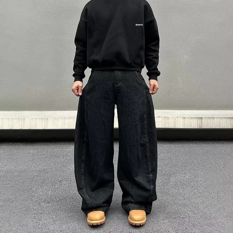 American Sickle Banana Jeans Men's Gallery Black Explosion Slightly Wide Legs Handsome High Street Scimitar Pants