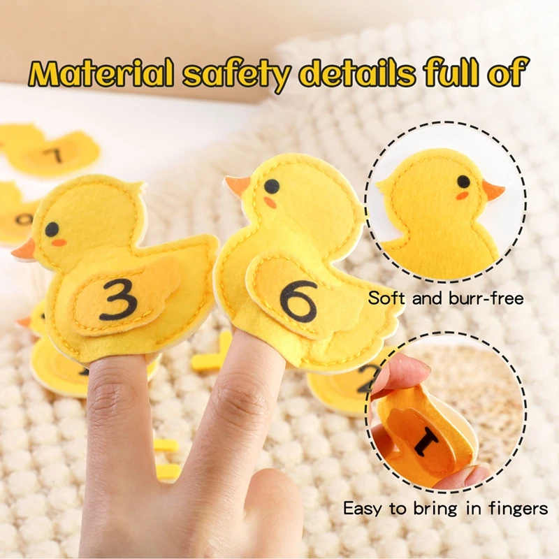 Infant Montessori Mathematics Education Toys Felt Duck Set Finger Puppet Digital Cognition Preschool Children Scene Playing Prop