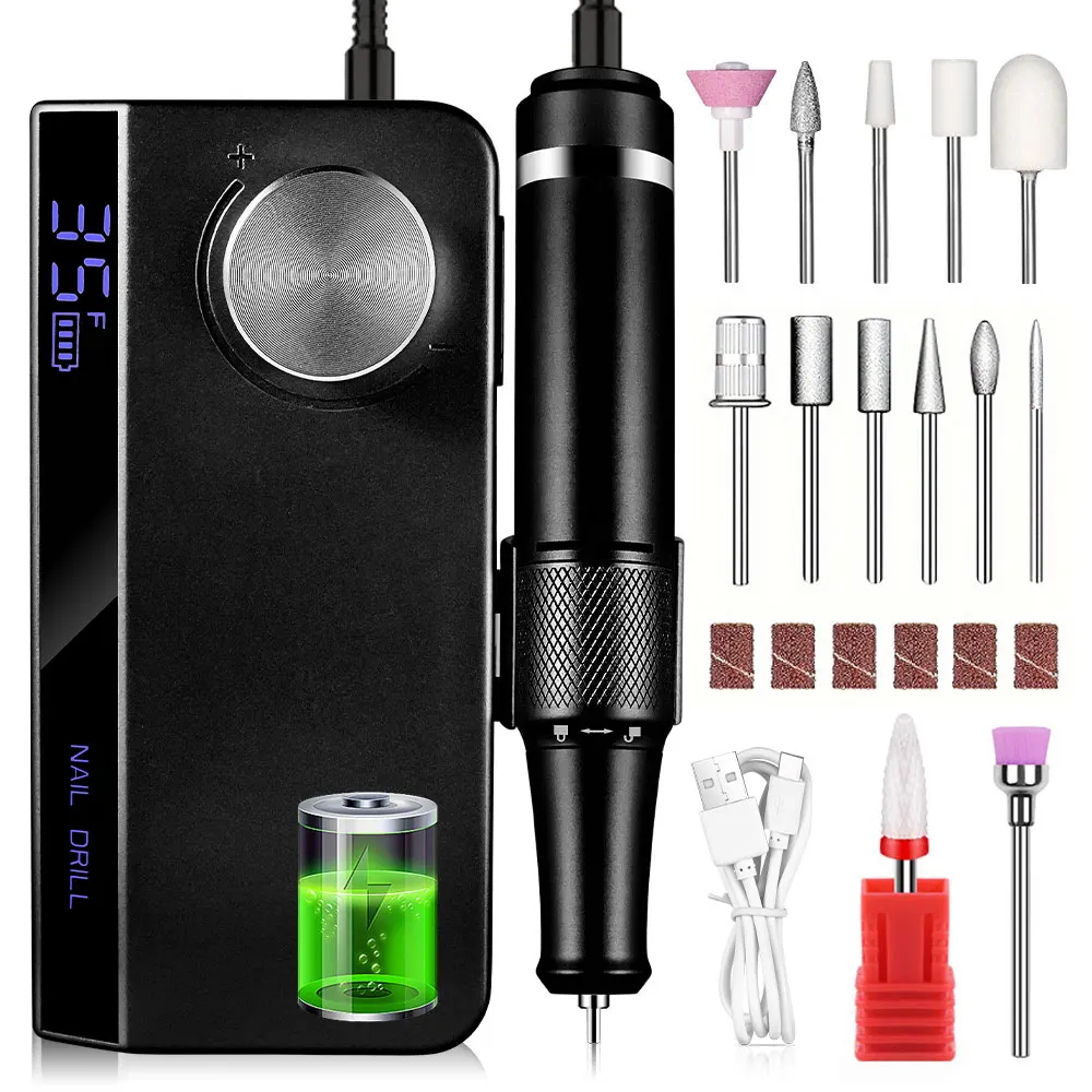 MOSKANY Electric Nail Drill Professional 35000RPM Rechargeable Nail File for Acrylic Gel Nails Professional Nail Drill Manicure