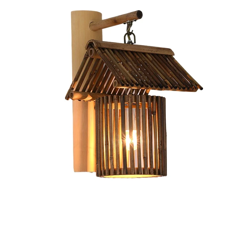 

Chinese Zen bamboo weaving lamp Japanese hotel tea room wall lamp personalized cafe aisle bamboo lamp