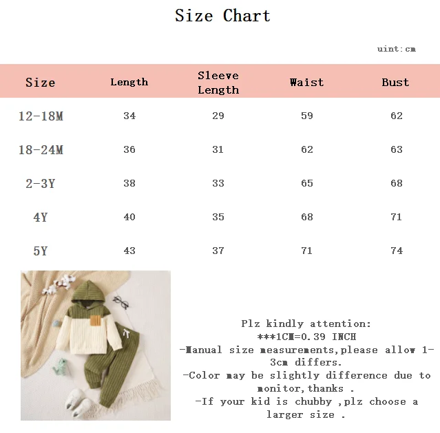 2Pcs Baby Boy Hooded Outfit Set Autumn Color Block Ribbed Long Sleeve Top + Drawstring Pants For1-5Y Kids Toddler Clothing 6