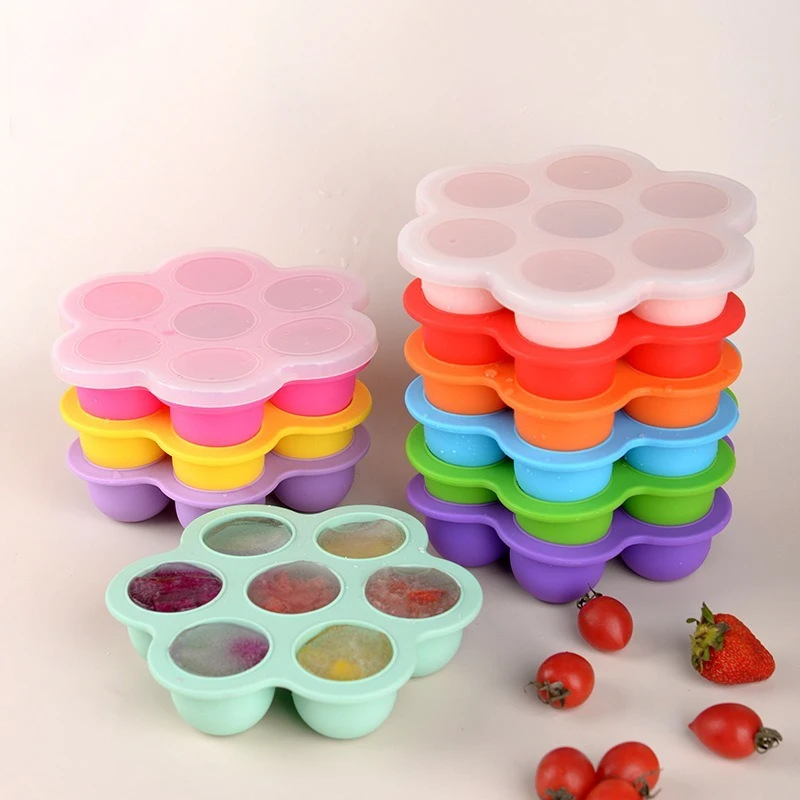 Silicone Baby Food Storage 7-Cube Tray with Lids, BPA-Free Freezer Mold for Infant Puree & Breast Milk, Easy Pop Ice Cube Maker