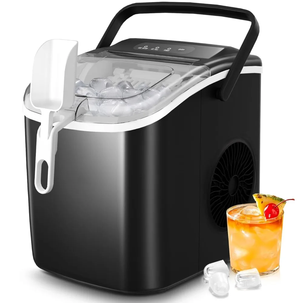 

Countertop Ice Maker Machine with Handle,26Lbs/24H,9 Cubes Ready in 6 Mins,Self-Cleaning Ice Makers