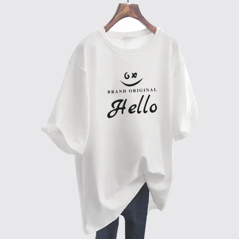 

Letter Printed Pure Cotton Tshirt Summer Oversized Casual Simple Solid Pullovers Women Clothing Chic Loose Tops AD-49