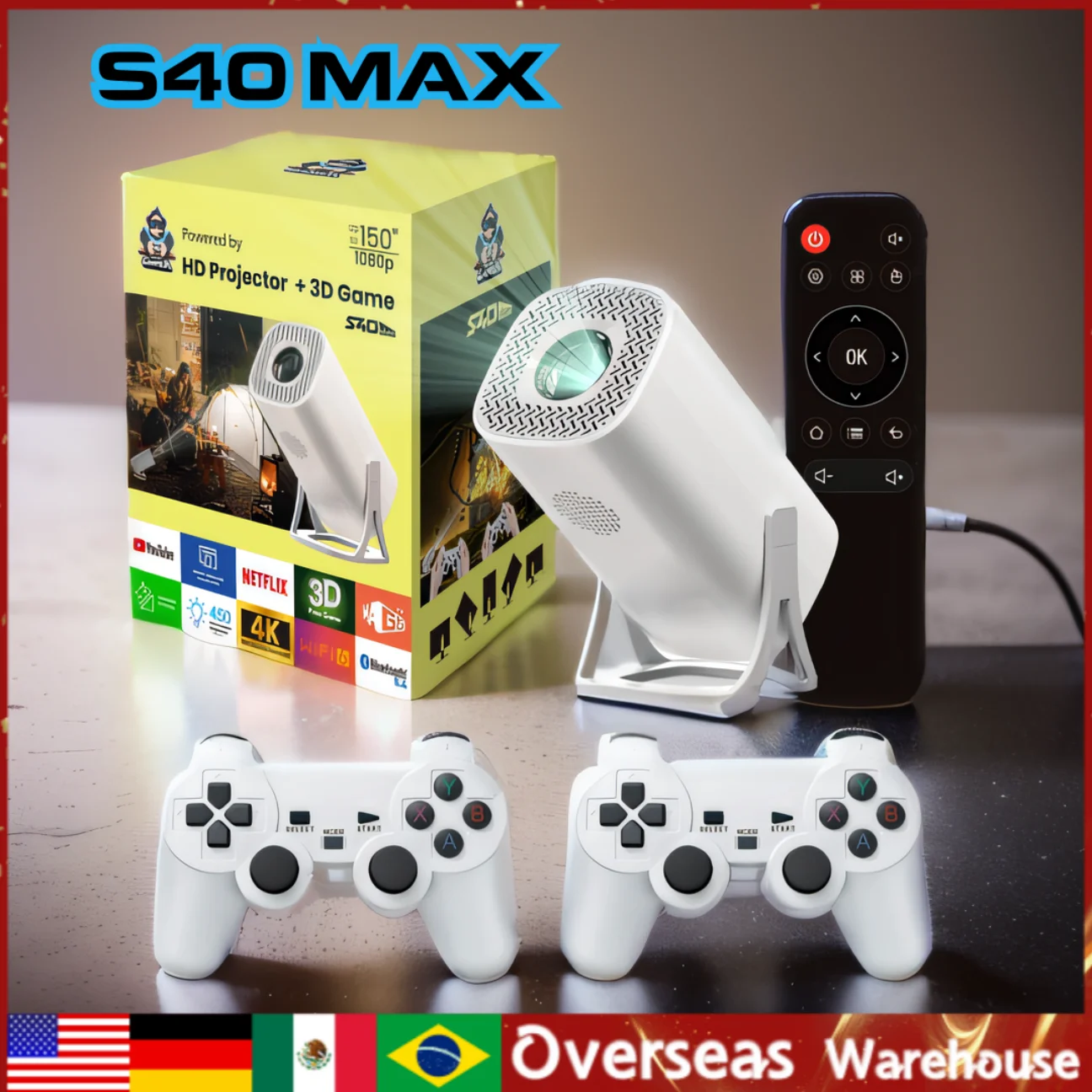 

S40 MAX Retro Video Game Consoles WIFI BT5.4 1080P Home Cinema Outdoor Portable Projector Android 11 Handheld Game Projector