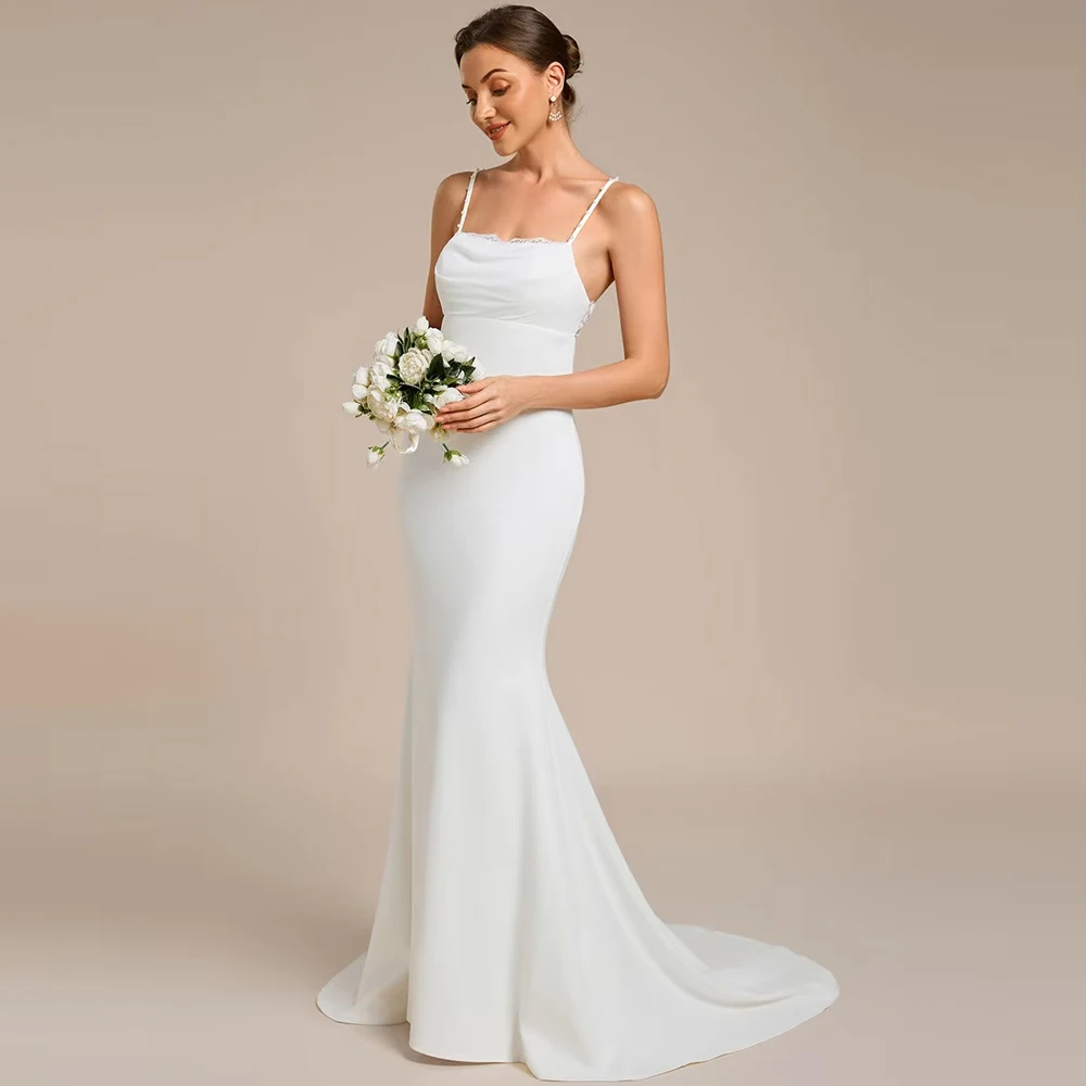 

BAZIIINGAAA Square Neck Sleeveless Bodycon Floor-Length Wedding Dress
