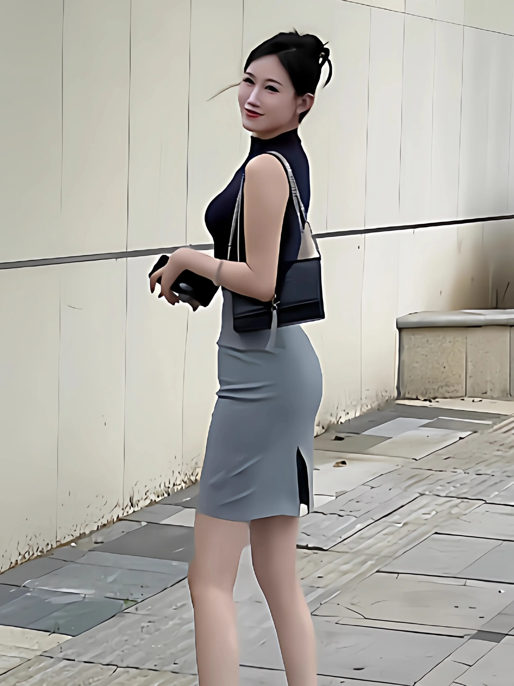 

Pure Desire High Waist Slim Fit Elastic Spicy Girl Wrap around Skirt Half Length Spring Season Slim Fit High Collar T Shirt T...