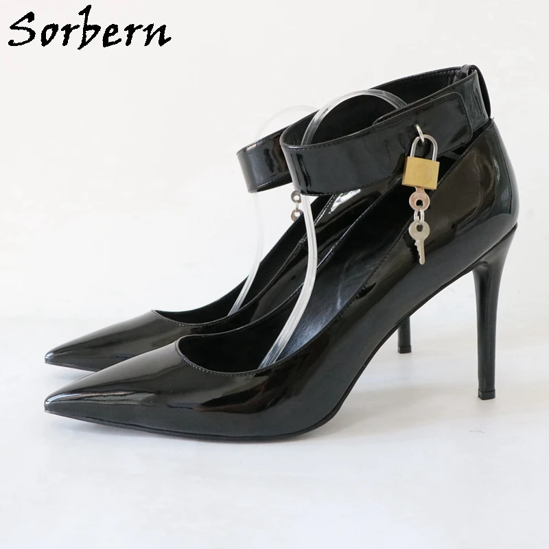 Sorbern 12Cm High Heel Stilettos Women Pump Shoes With Ankle Strap Locks With Keys Fetish Sissy Boy Shoes Custom Colors