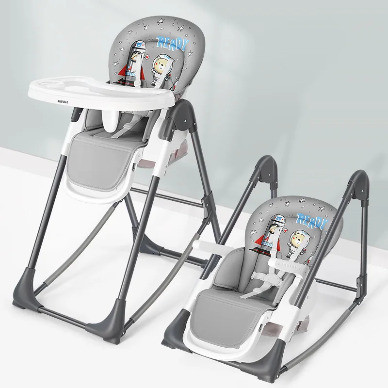 

2 in 1 Baby High Chair Rocker Foldable Portable Feeding Seat Adjustable Reclining Backrest Convertible Infant Swing