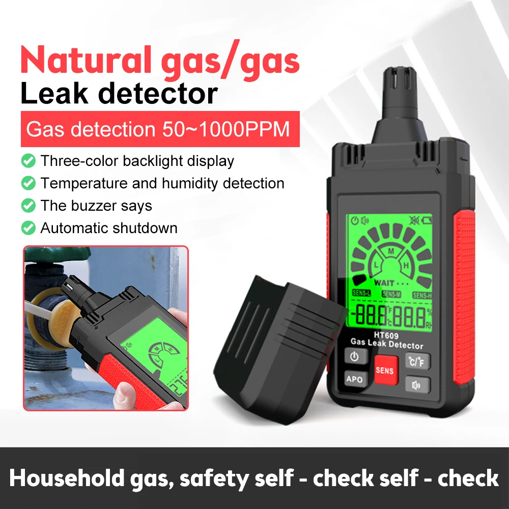 

HT609 Gas Leak Detector Combustible Gas Detector Ambient Temperature Humidity Methane Gas Hydrogen Detector