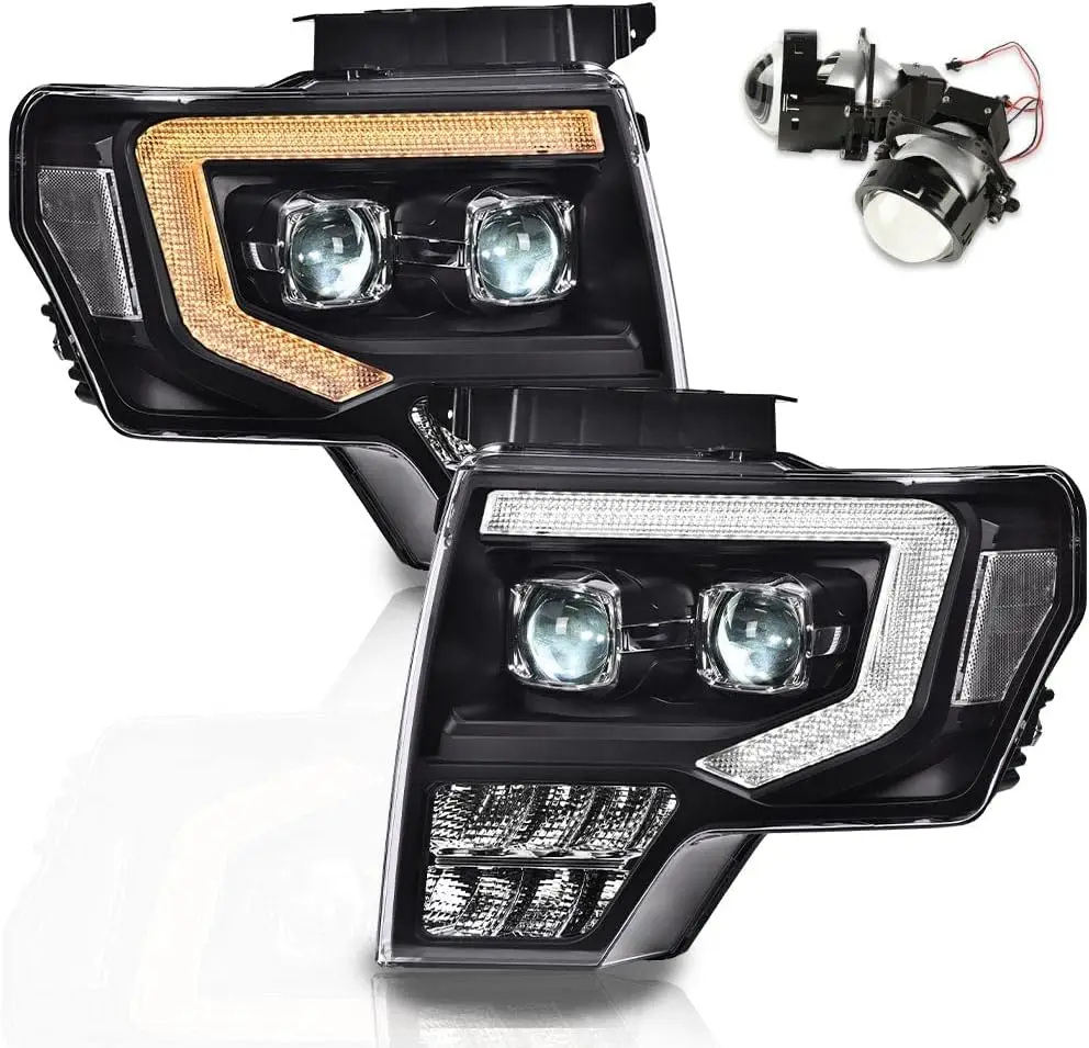 

Фара в сборе, совместимая с Ford F150 2009-2014 (прозрачная линза, черный корпус, прозрачный отражатель, модифицированный стиль)