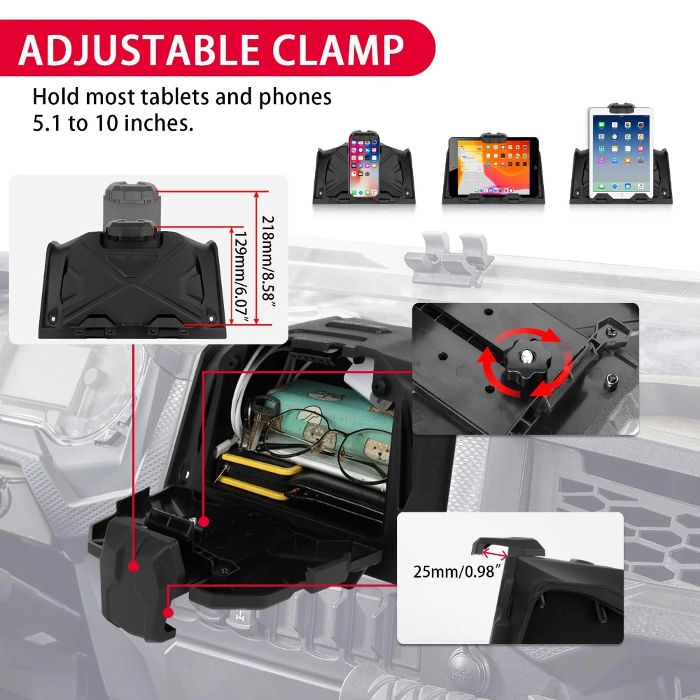 UTV Electronic Device Tablet Phone GPS Holder Mount with Storage Box Tray for Polaris RZR XP 1000 XP4 Turbo 2019-2023