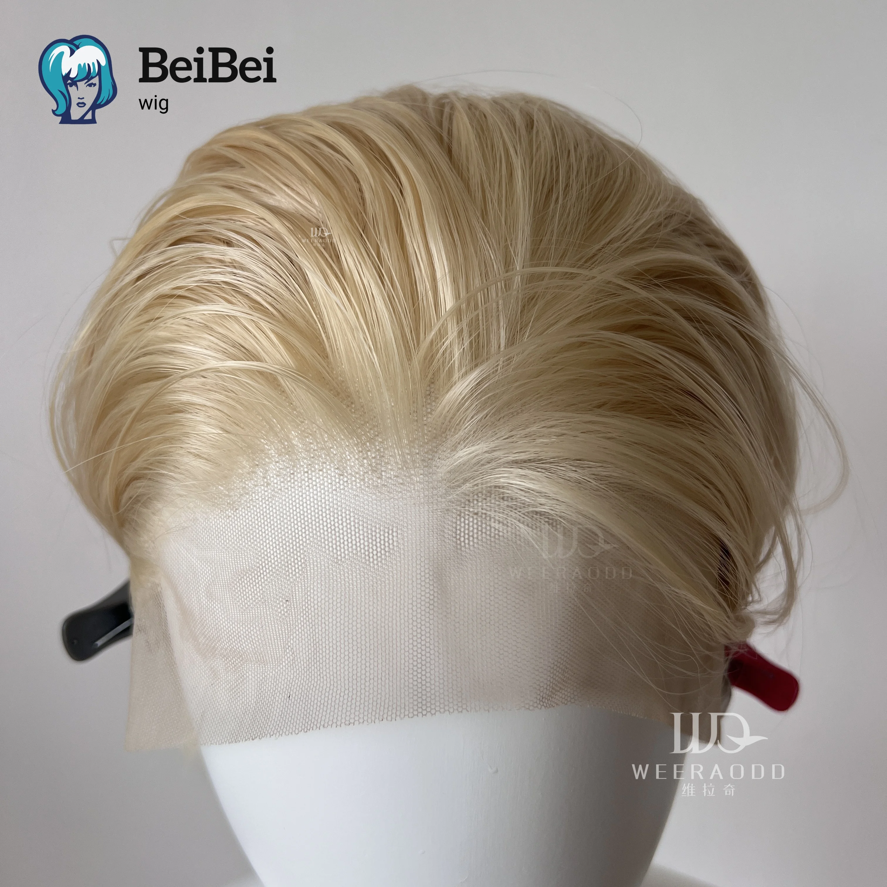 밝은 금발 짧은 8인치 13*4 레이스 프론트 가발 (남성용) 내열성 섬유 헤어 가발 쿨 헤어 코스프레용 합성 레이스 가발