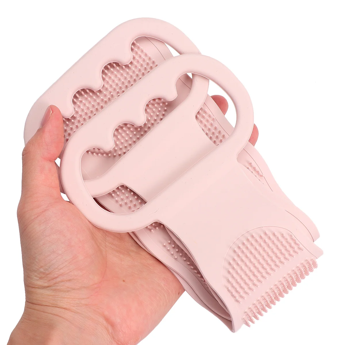 منشفة استحمام خلفية من السيليكون بشريط طويل وحزام تقشير الجسم وأداة تنظيف حمام الطين باللون الوردي للتنظيف العميق