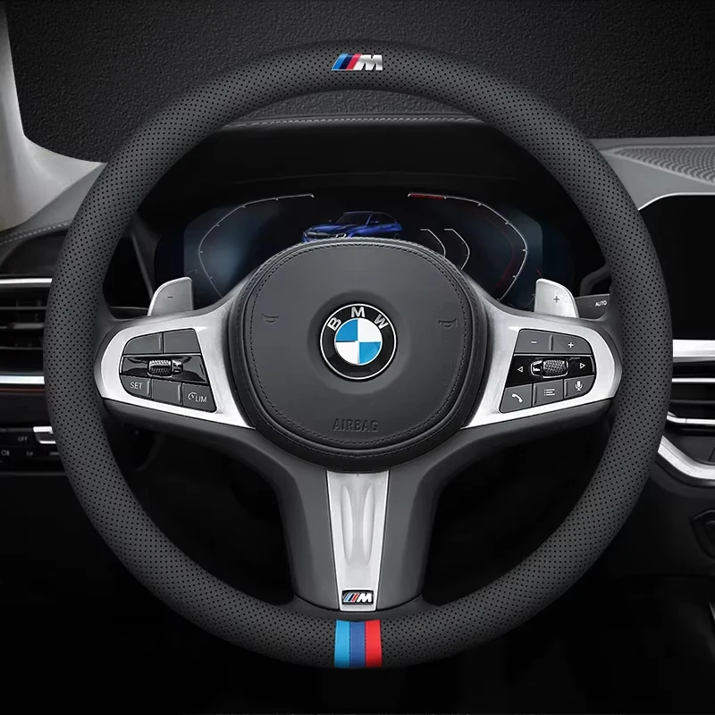 For BMW M Car Steering Wheel Cover G20 F11 E87 F30 F10 x3 G01 x5 F40 F16 M3 X1 X7 1 3 5 7 Series Leather Anti-slip Accessories