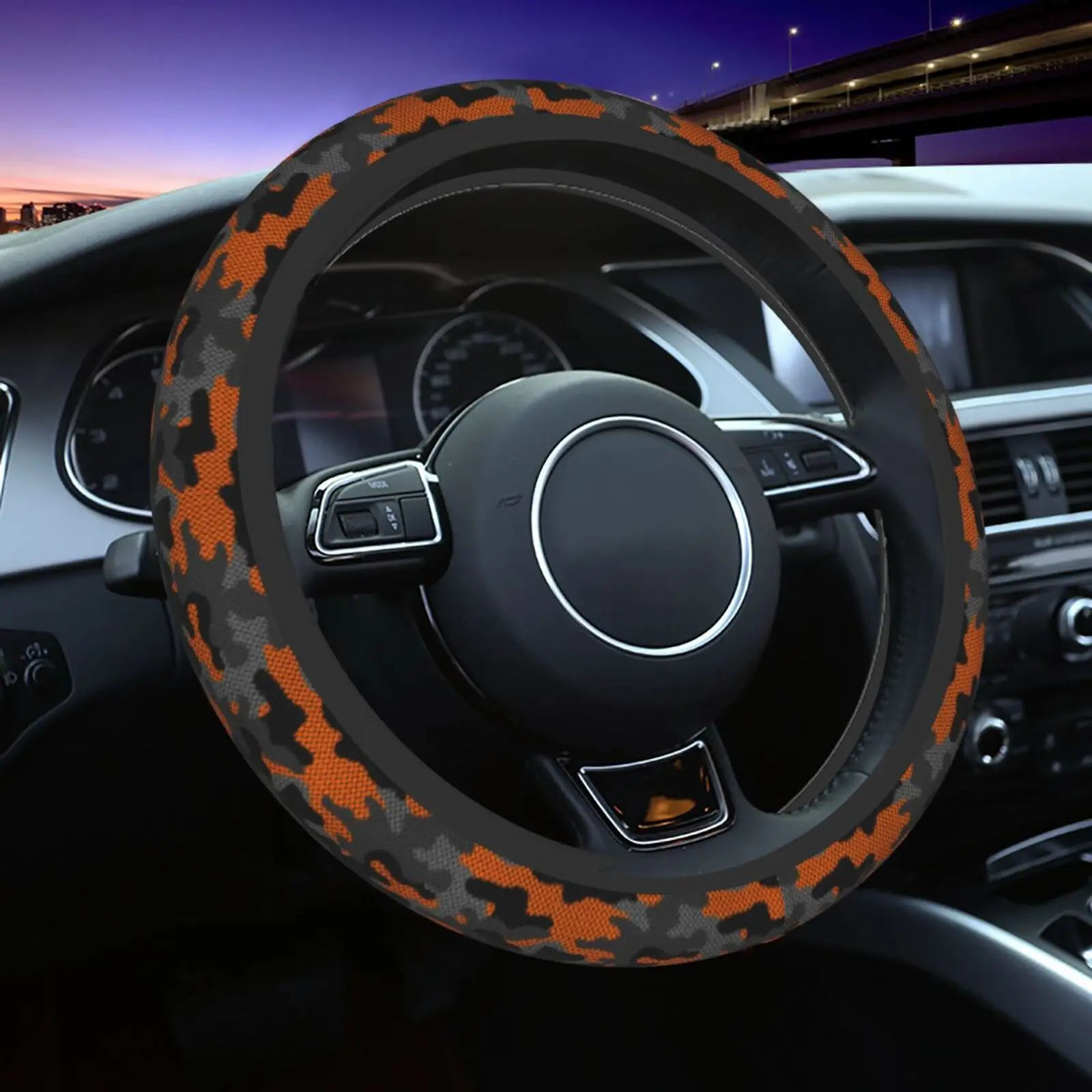 Hunter Orange Camouflage Car Steering Wheel Cover 37-38 Non-slip Camo Military Fashion Car-styling Car Accessories
