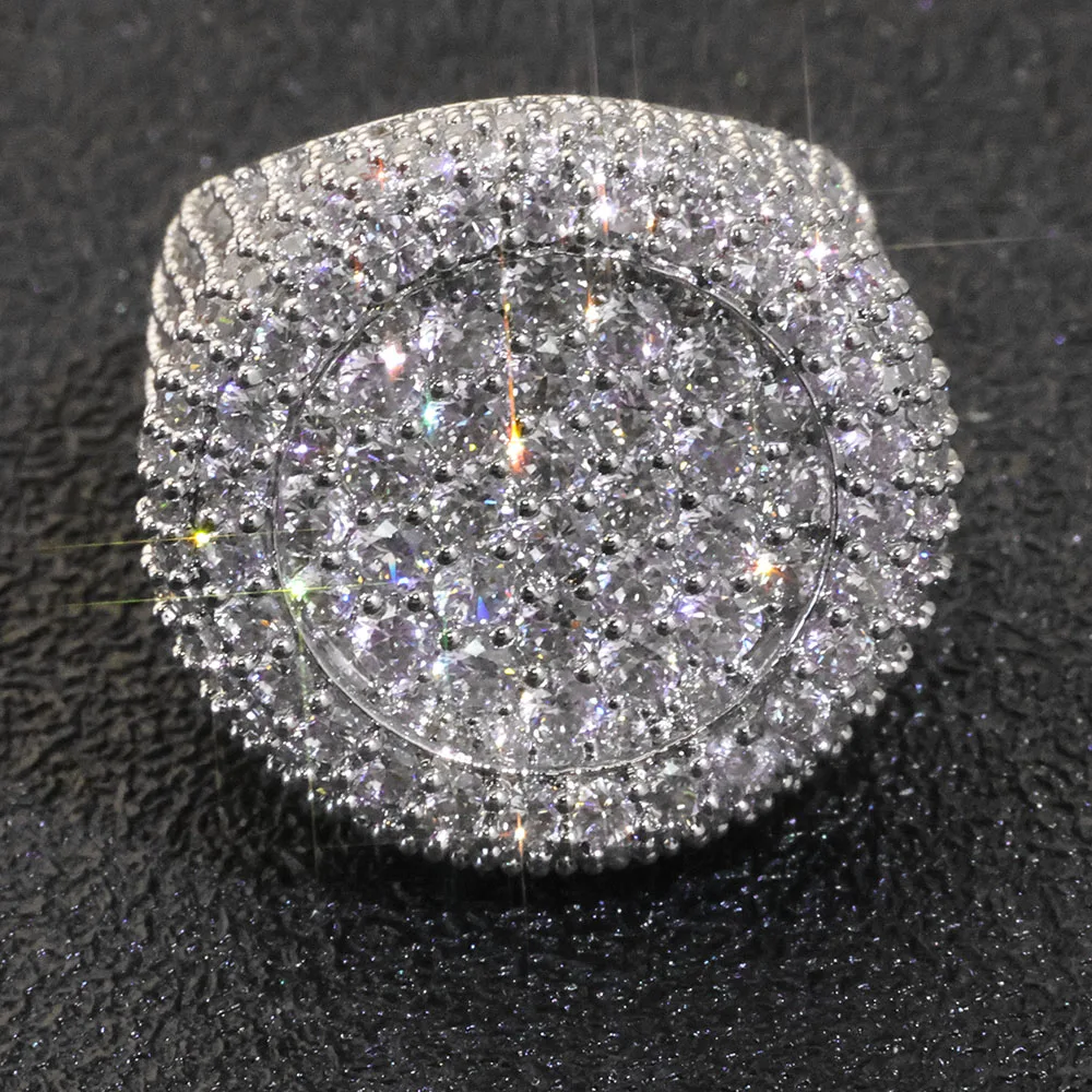 ESKEEM Wholesale Iced Out Big Round Ring Luxury Full Diamond Signet Ring Hip Hop Style Bling Cubic Zirconia Jewelry Men Women