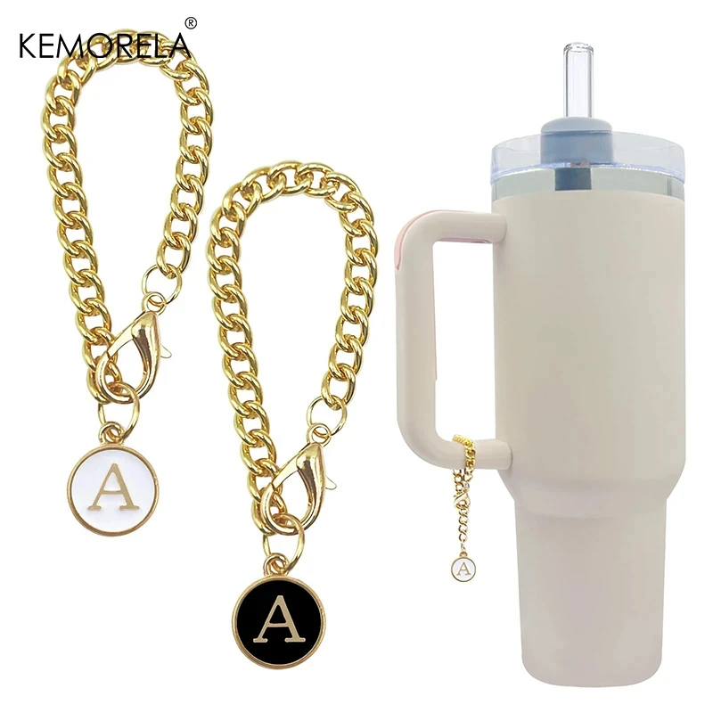 2PCS 26 Letters A to Z Charm Gold Chain Accessories for Ice Cream Tumblers 20 30 40 oz Glass Tumblers with Handles