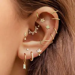 Conch Tragus Helix Daith Flat Piercing Ear Earring Zirconia Star Flower Crown Ear Piercing Jewelry Stainless Steel Hoop Earring