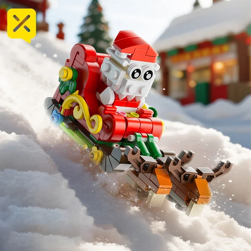 Ensemble de blocs de construction de noël, 690 pièces, traîneau du père noël, maison de noël, arbre, décor de vacances, bricolage, brique Festive, jouets d'assemblage éducatifs