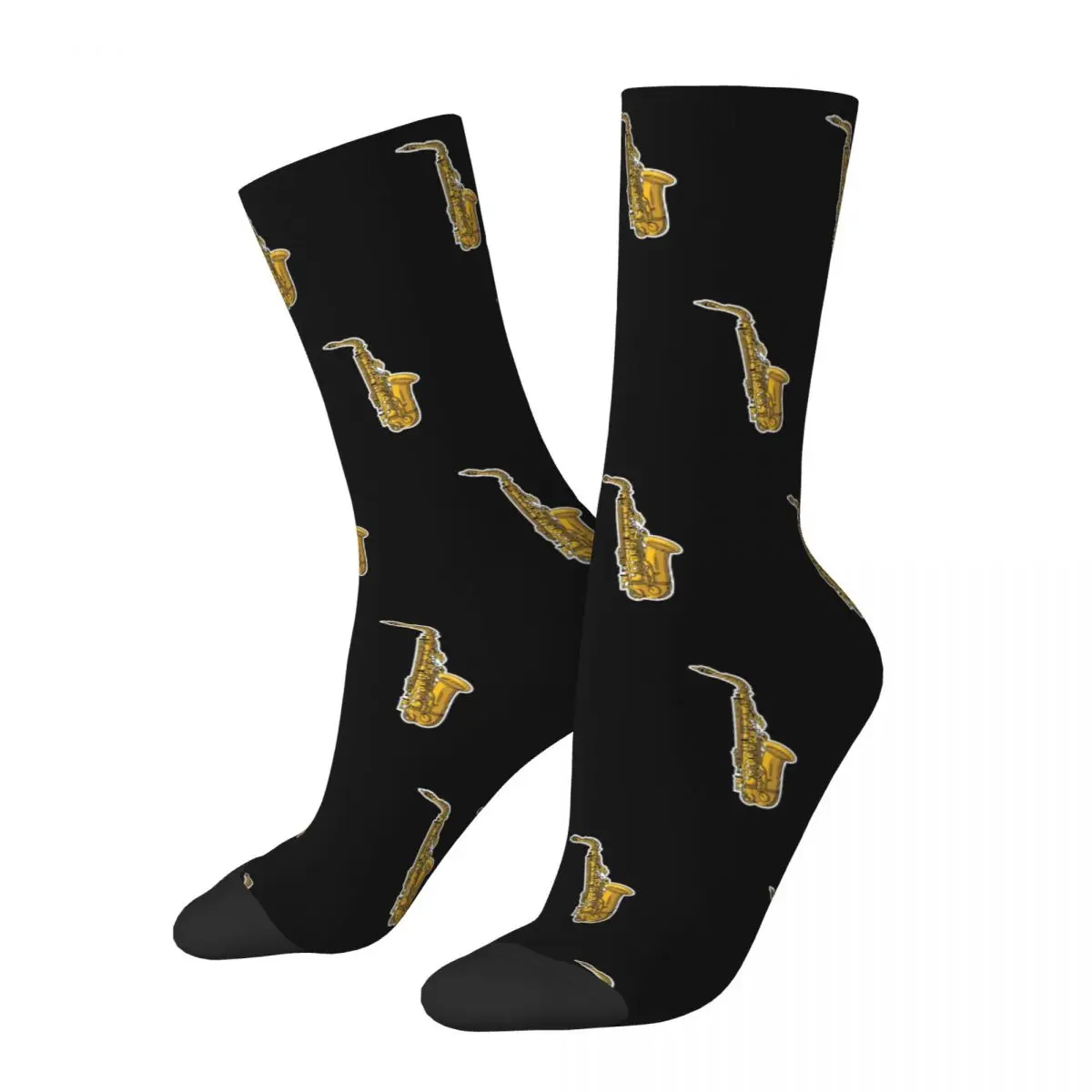 Saxophone Player Socks Harajuku Sweat Absorbing Stockings All Season Long Socks Accessories for Man's Woman's Birthday Present