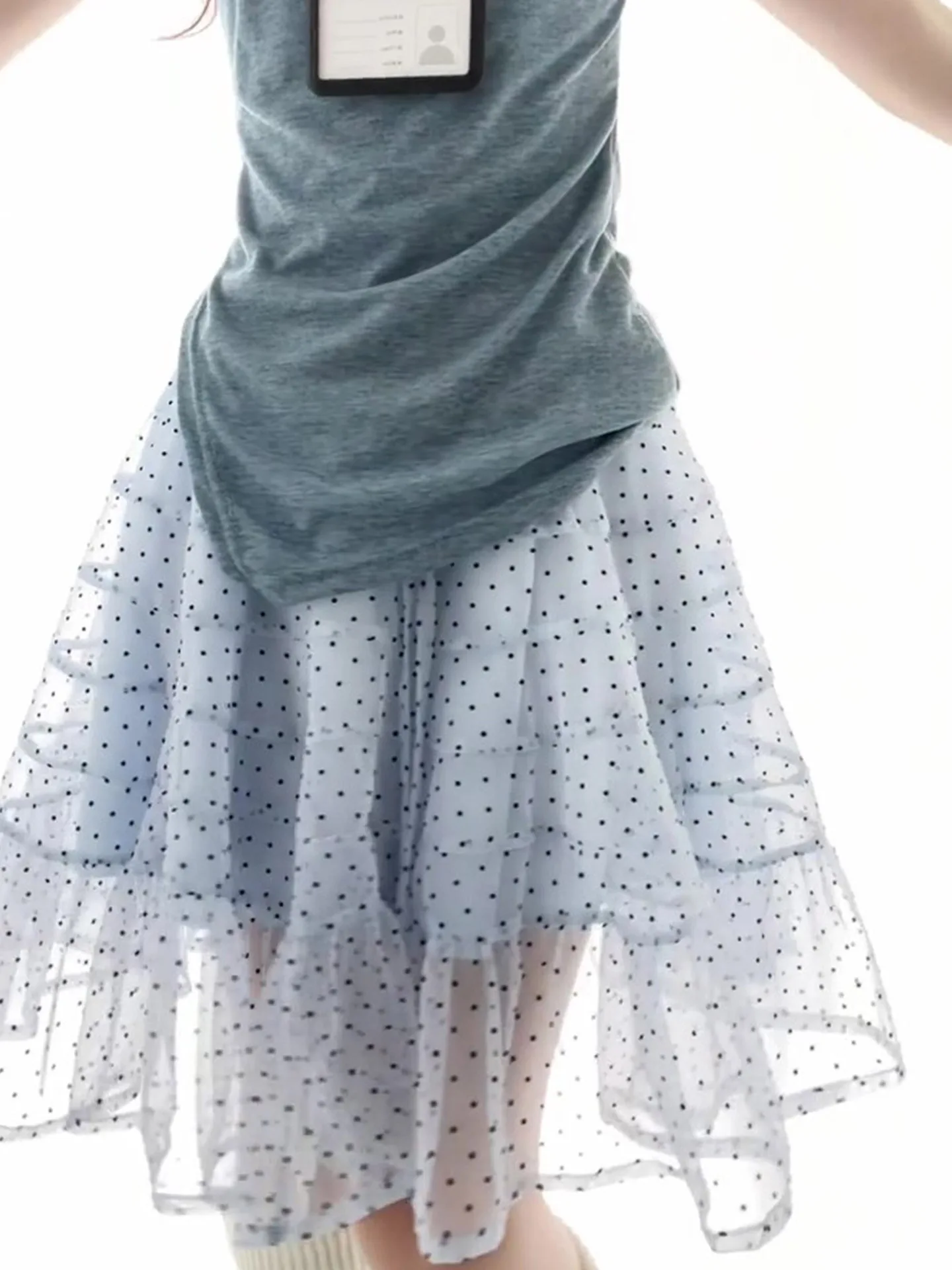 High Waist Polka Dot Mesh Half Skirt Women's Summer Slimming Cake Skirt Korean Style Sweet Design Breathable Skin-Friendly
