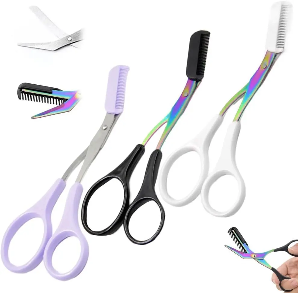 1PCS Eyebrow Trimmer Scissor,2024 New Stainless Steel Eyebrow Scissors with Comb,Portable Non Slip Professional Eyebrow Trimmer