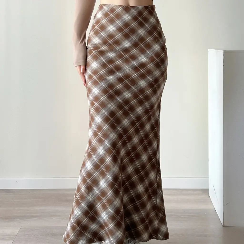 

Women's High Waist Plaid Skirt Autumn Winter Retro Maillard Style Sheath Dress with Back Slit for Hot Girls Fashion Trend
