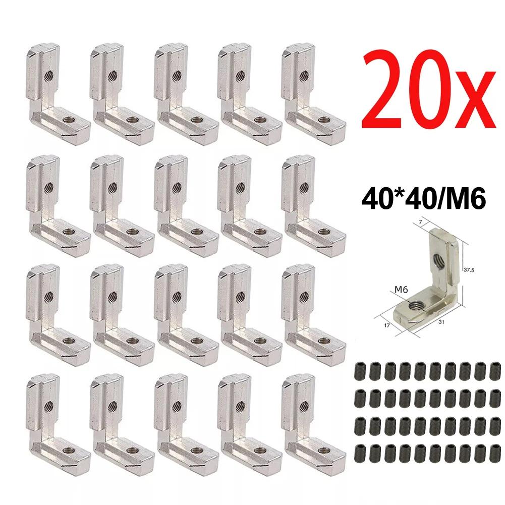 

20pcs T Slot Corner Brackets With 40pcs Screws For Aluminum Profile Silver L-Shape Corner Connector Inner Joint Bracket