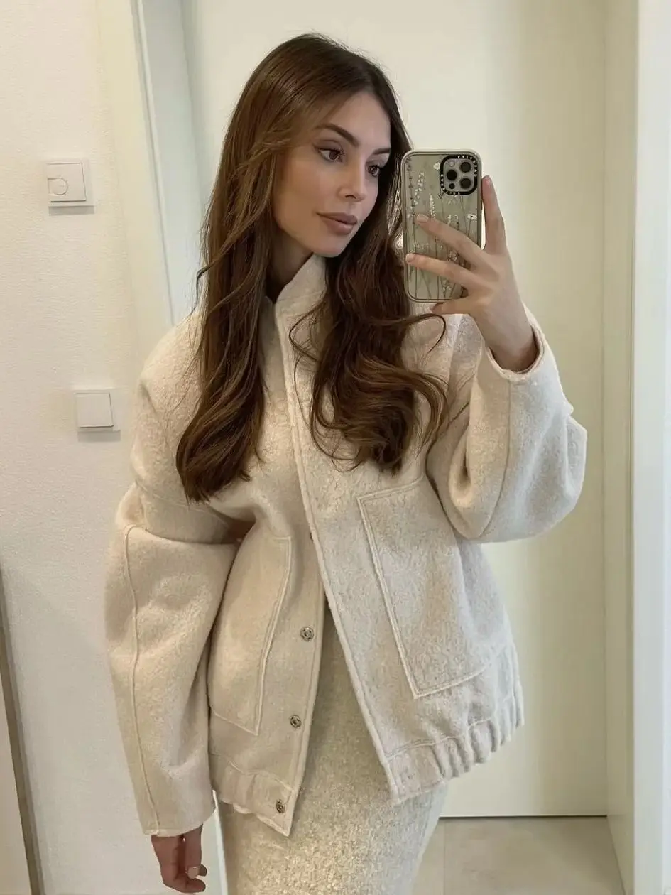 سترة بيسبول نسائية فضفاضة باللون الرمادي الدافئ للربيع والخريف سترة منفوخة كاجوال للسيدات سترة دافئة سميكة عتيقة #3