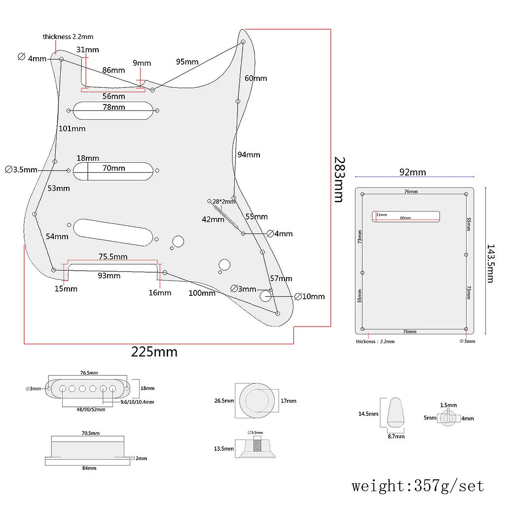 

Комплект звукоснимателей ABVH-типа SSS Alnico 5 (Alnico V) с предустановленной проводкой и пикгардом для гитары
