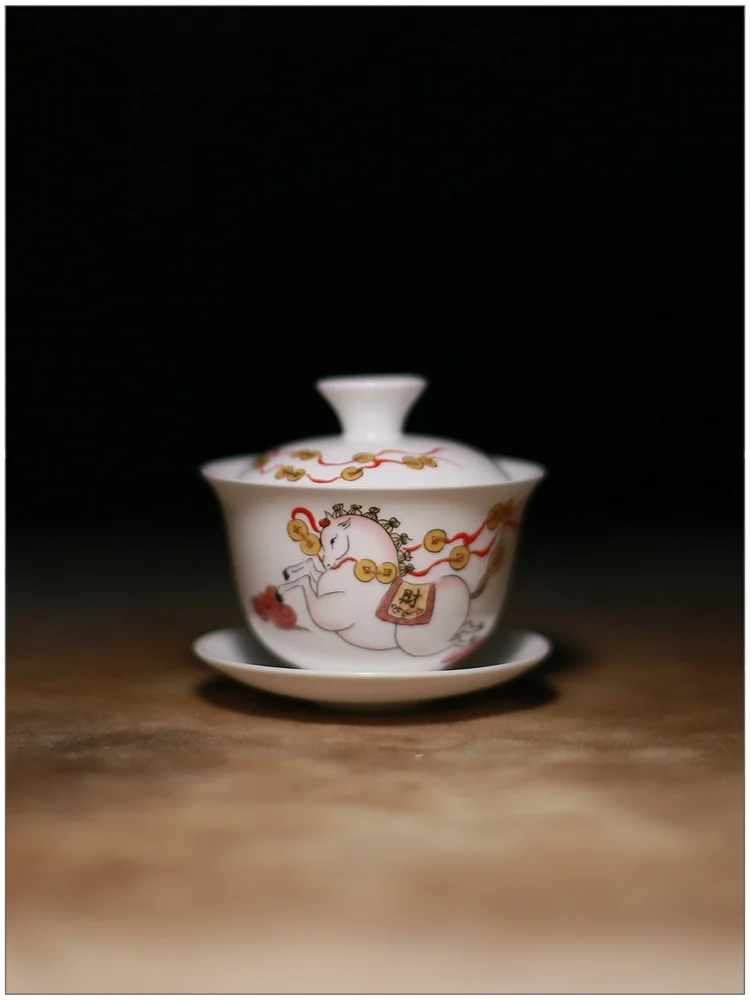 

High Temperature Bone China Tea Bowl Year Patch Flower Gongfu Tea Set Chinese Traditional Handmade Dining Utensils