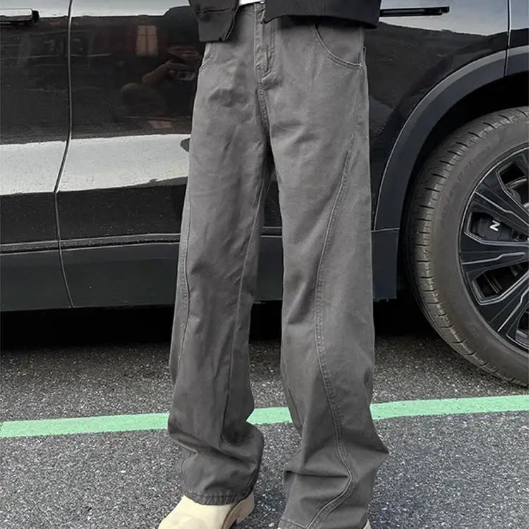 

Мужские джинсы Cleanfit Destructed Deep Grey Workwear в американском стиле High Street, винтажные, узкие, с широкими штанинами, зауженного кроя
