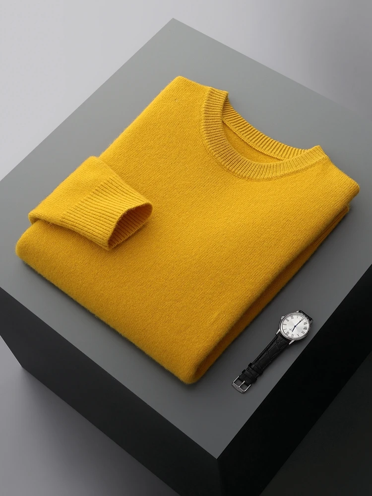 

2024 Autumn Winter Men O-neck Wool Pullover 100% Merino Wool Knitwear Basic Smart Casual Thick Clothing Soft Warm Jersey Tops