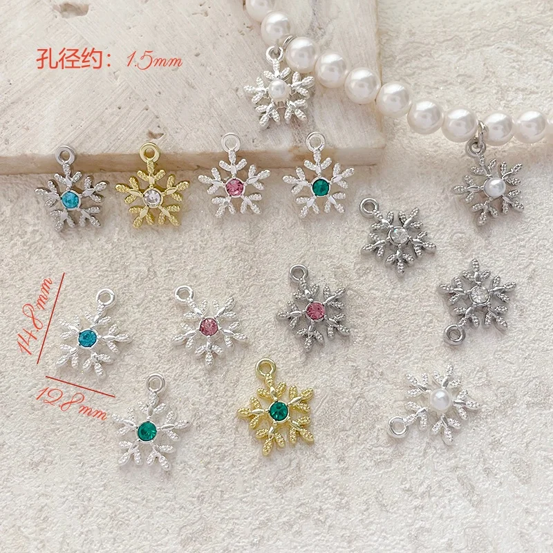 6pcs Alloy-Inlaid Zircon Snowflake Winter Pendant Diy Work Pendant Accessory Material Charms