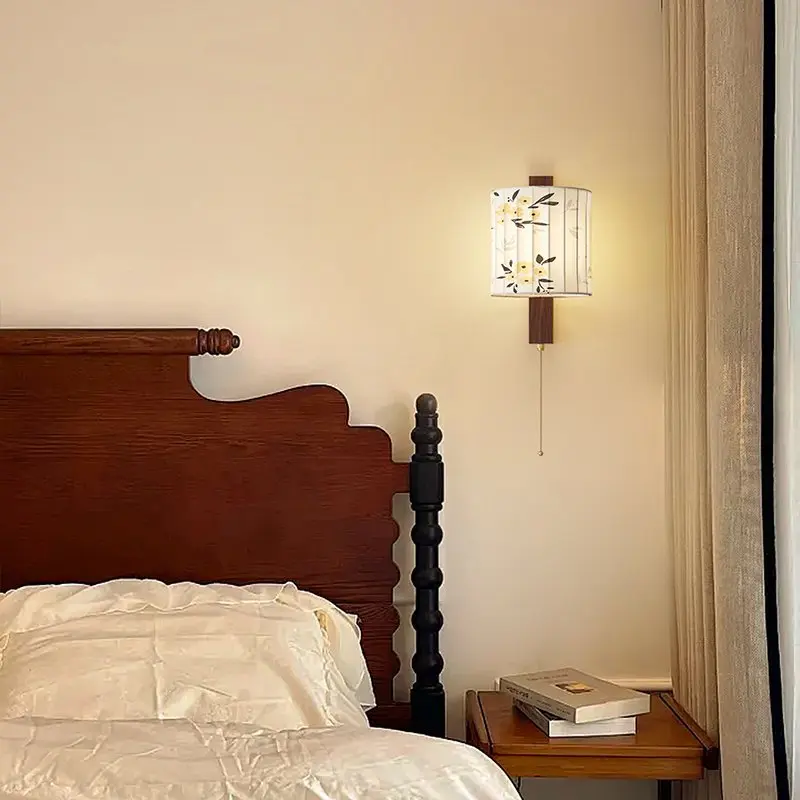 اليابانية الرجعية زهرة النسيج الطباعة مصابيح الحائط الديكور الفني جو الشمعدانات تركيبات غرفة الشاي بهو غرفة نوم السرير #4