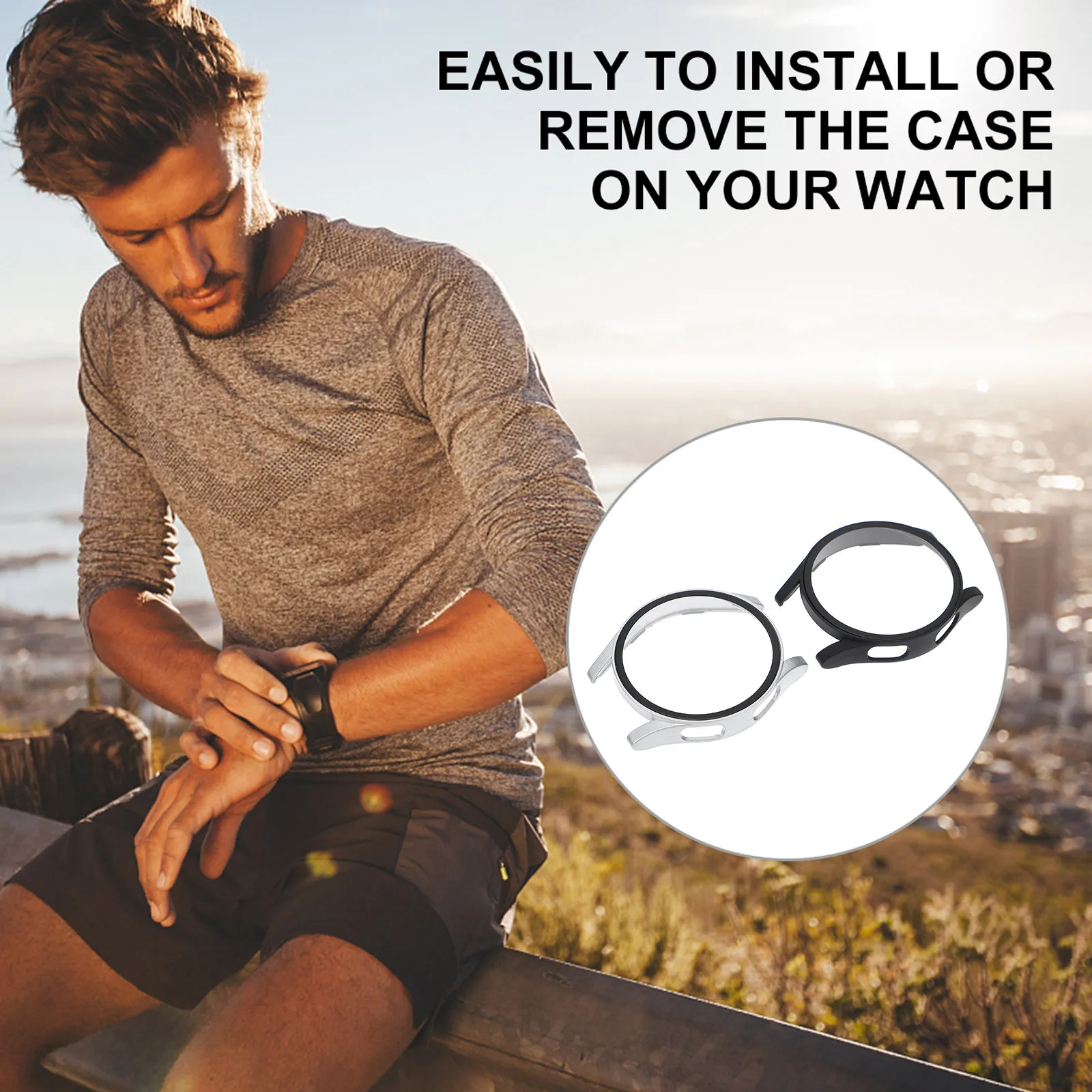 

2Pcs Watch Protective Cover Premium Pc Glass Material Scratch-Resistant Full Body Case Lightweight Elegant Design Smartwatch