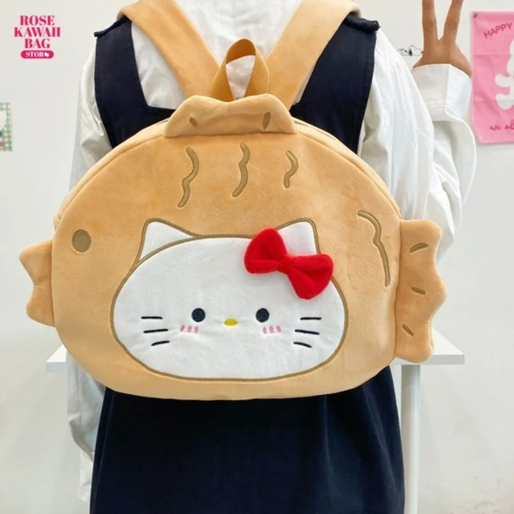 

Kawaii Hello Kitty Backpack Cartoon Taiyaki Style Bag Exquisite Canvas Versatile High-capacity Backpack Cute Student Schoolbag