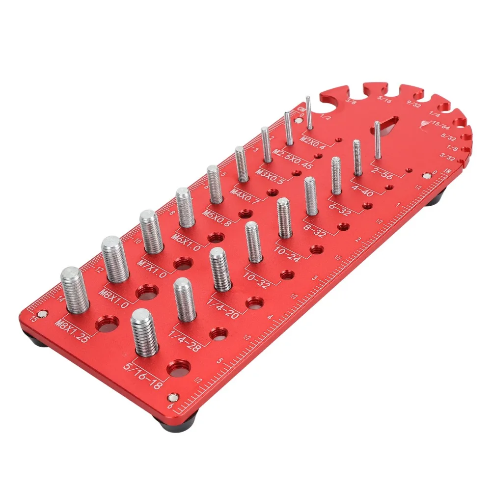 Multi Functional Thread Checker Gauge Aluminum Alloy Red Screw Thread Gauge Nut and Bolt Thread Checker Mechanical Repair