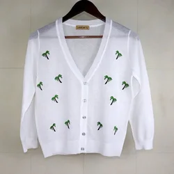 Womens Knitted Cardigan Embroidered Thin Sweater
