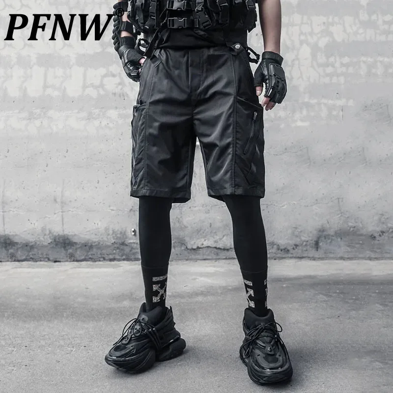 

PFNW Dark Style Men's Shorts Multi-pocket Personality Patchwork Cargo Bottom Casual Straight Wide Leg Male Trousers 12C320