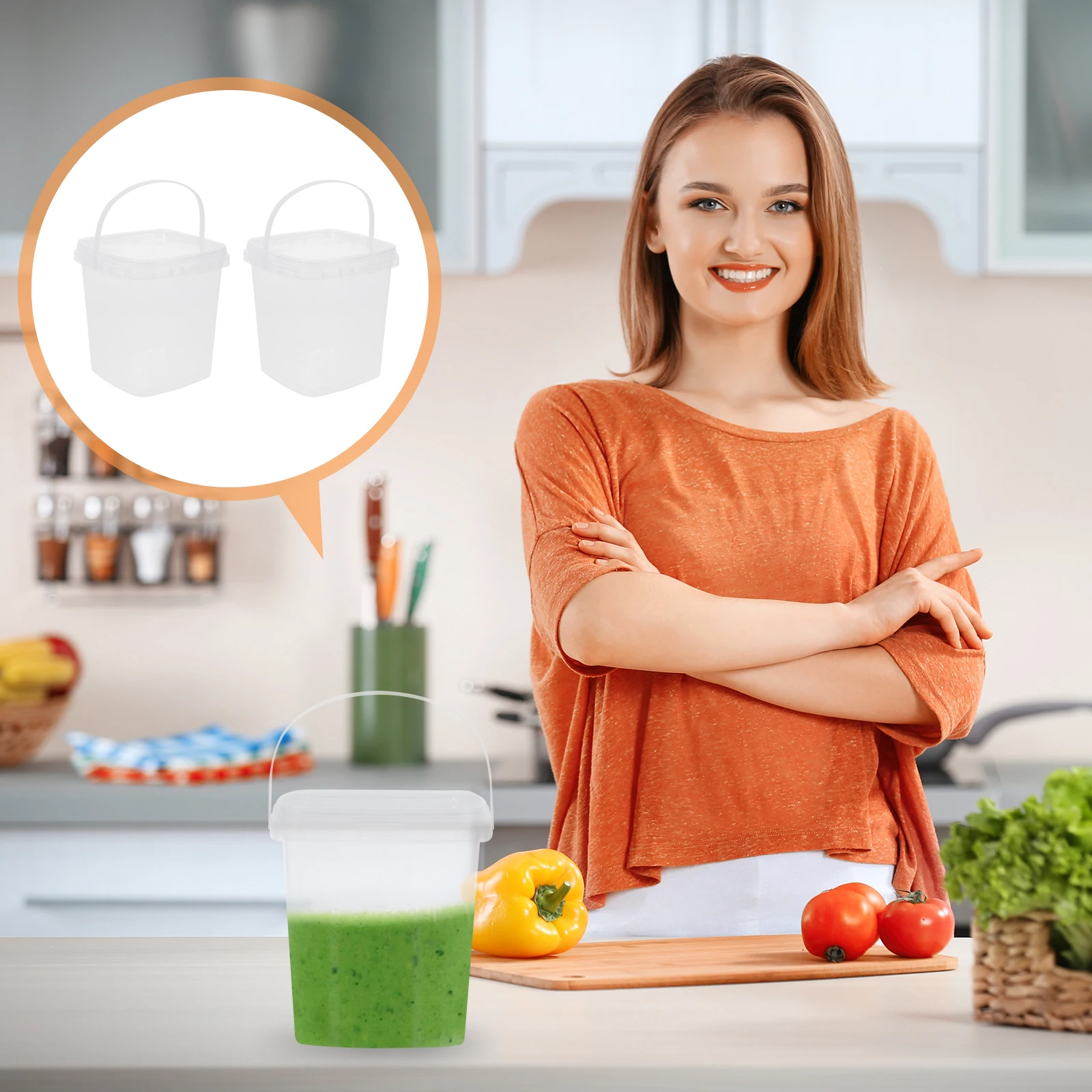 

6pcs Square Clear Small Bucket 1L Lid Ice Cream Milk Tea Popcorn Food Storage Container Party Snacks Fruit Yogurt Juice Cold