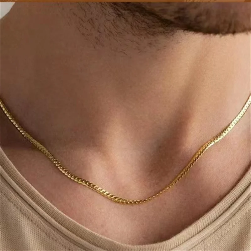 3mm Men Flat NK Chain Necklace Simple Stainless Steel Gold Color Choker For Women Men\'s Jewelry Trendy Accessories