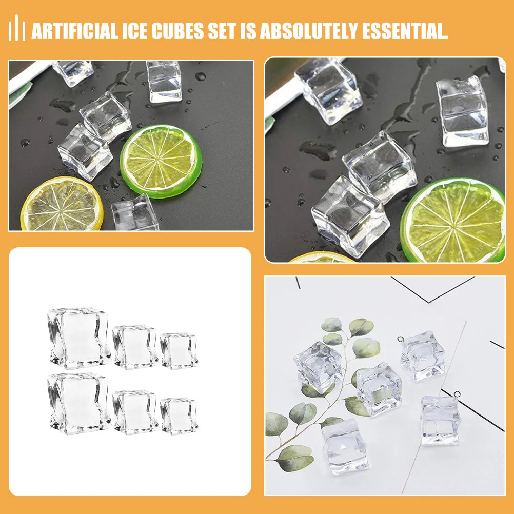 40Pcs Clear Acrylic Ice Cubes Fake Ice Rocks High Realism Reusable Decorative Cubes Bar Home Display Food Photography Props