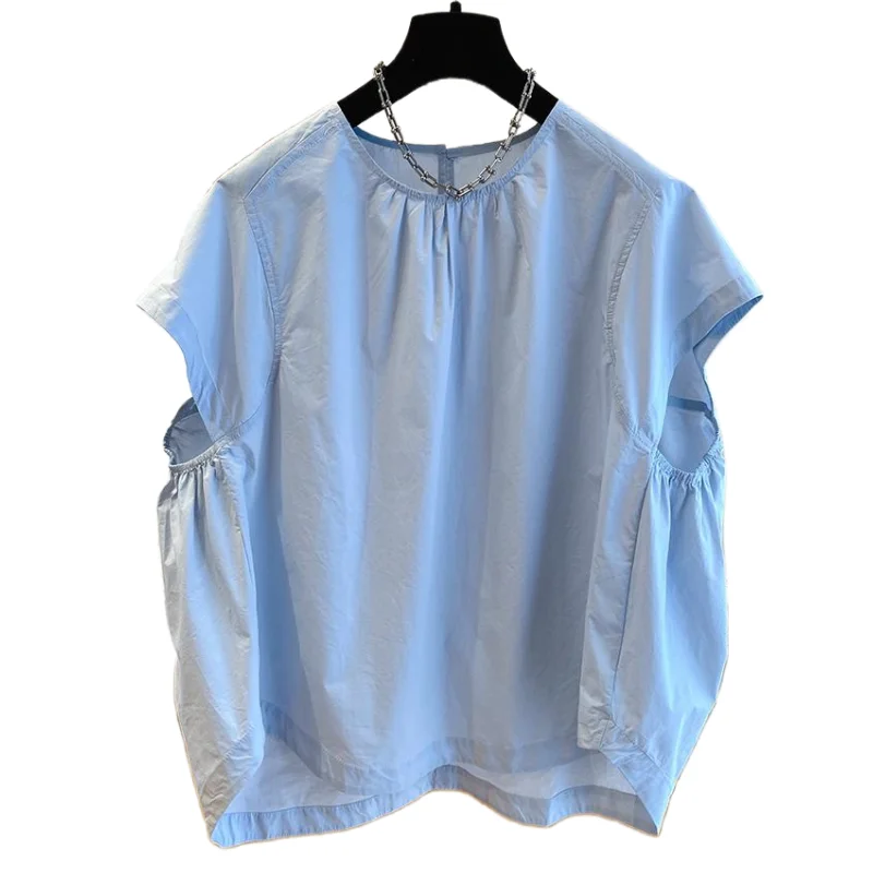 Korean Style Pullover Tops Short Sleeves Shirt Summer New Solid Color Fashion O-neck Loose Blouses Casual Versatile